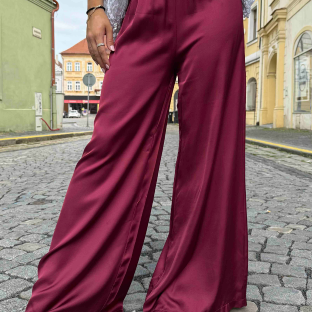 Saténové kalhoty ELEGANT - vínové+